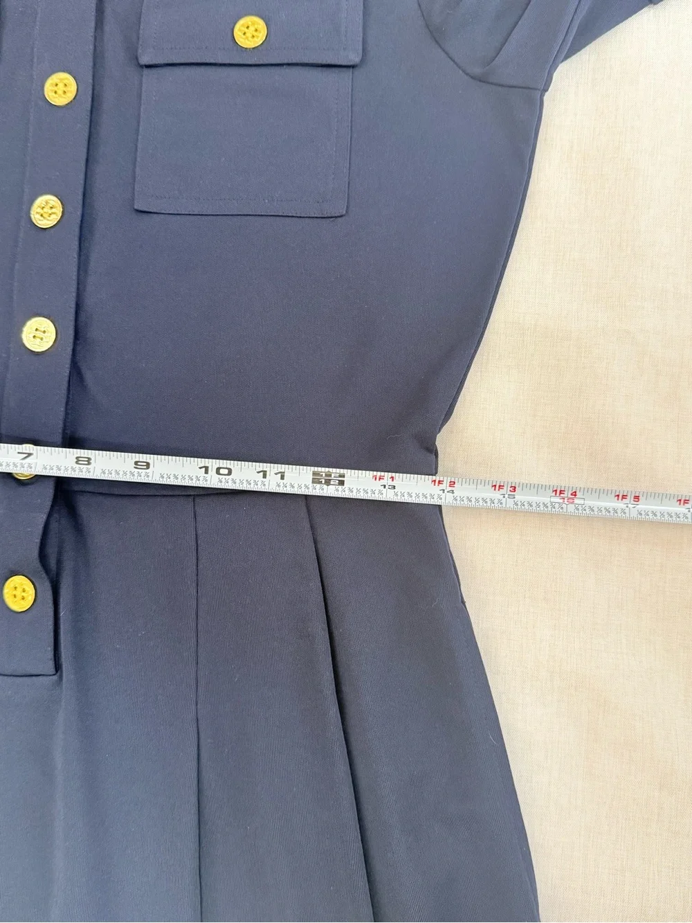 Tory Burch Navy Blue Shirt Dress Gold Buttons Size S EUC
